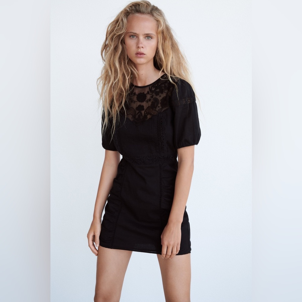 ZARA black lace embroidered dress